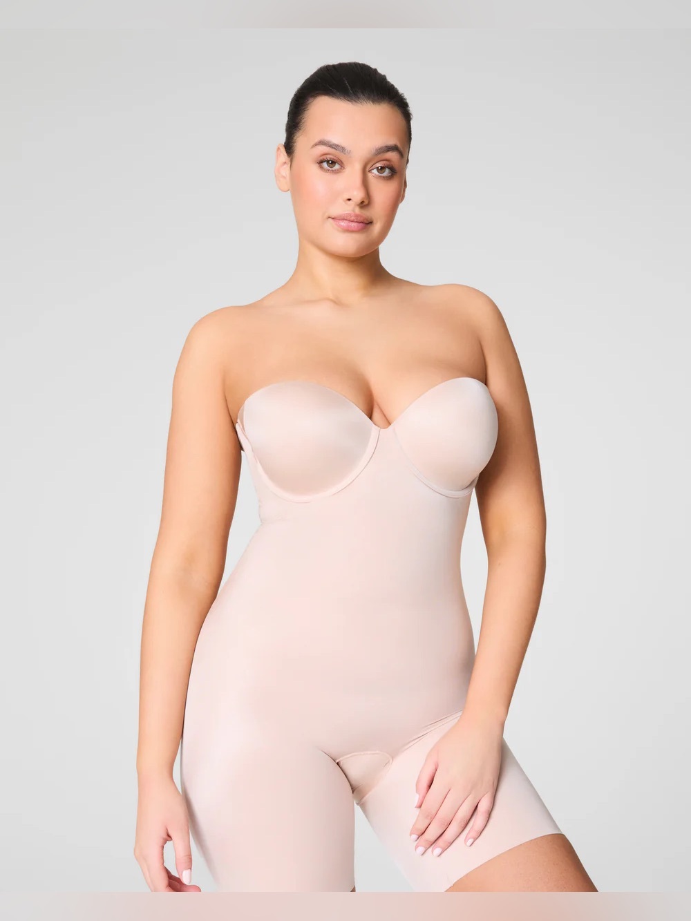 Spanx strapless cupped mid thigh shaping bodysuit
